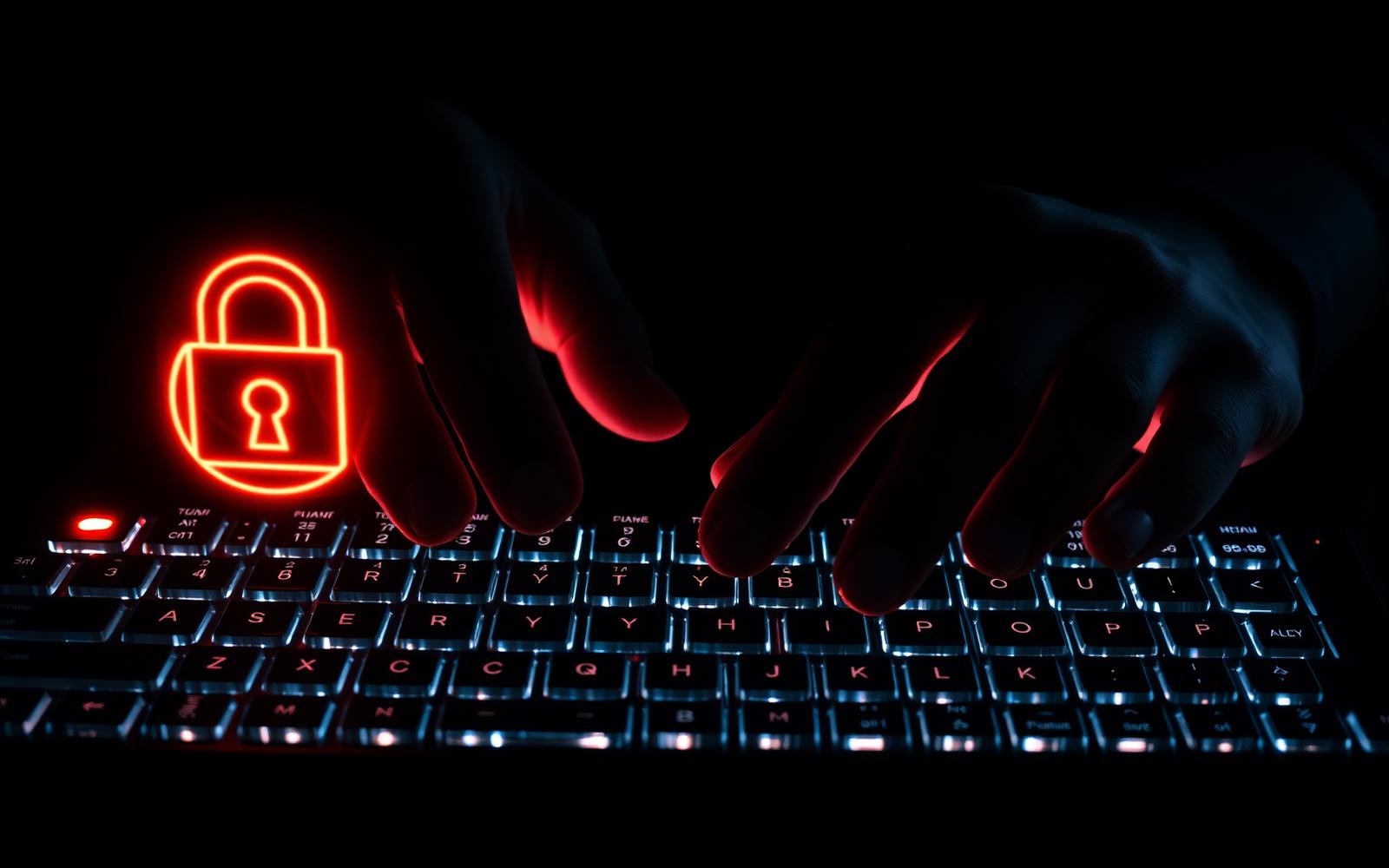Cybersecurity concept with illuminated keyboard